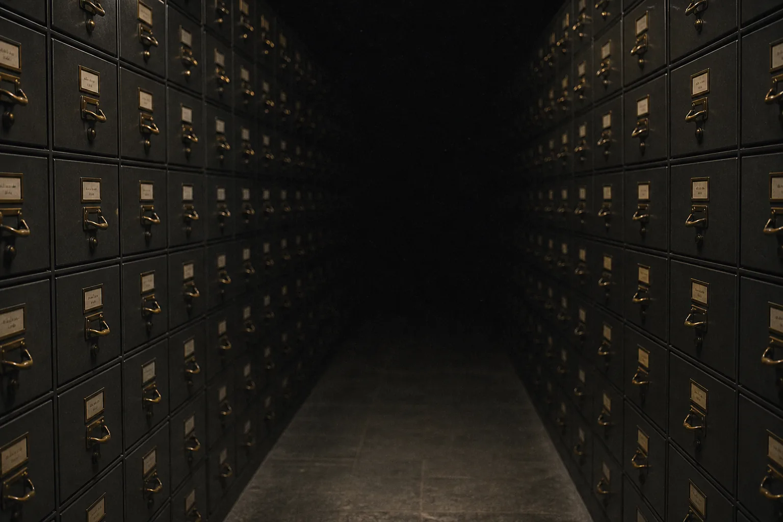 Sealed archive drawers in an uninhabited vault
