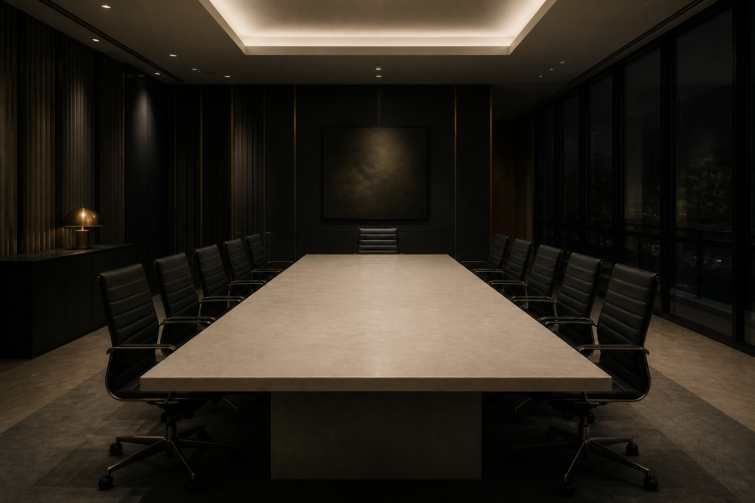Empty executive boardroom at night