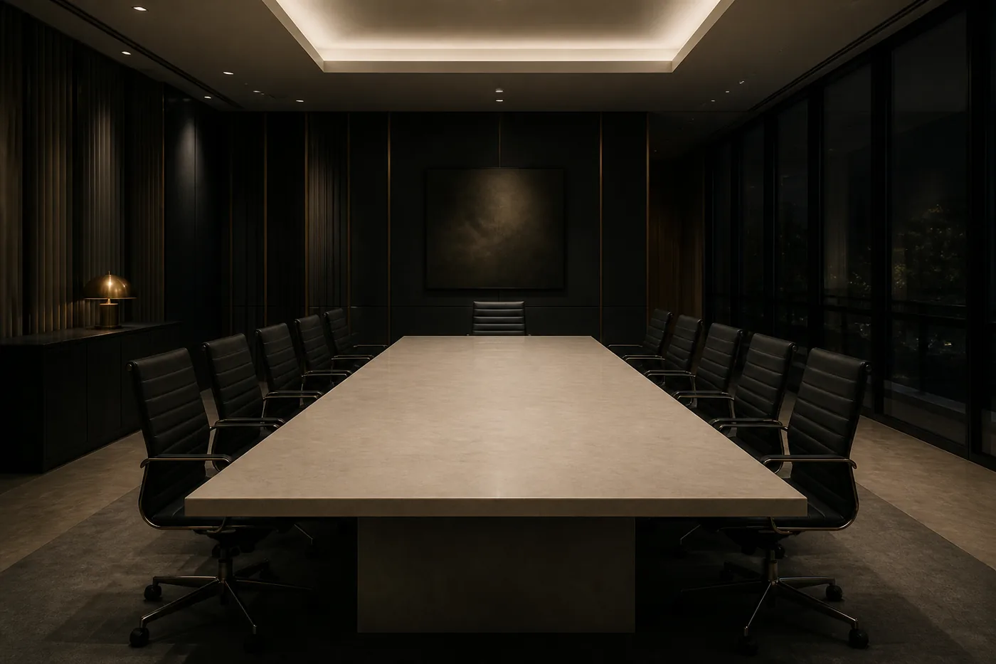 Empty executive boardroom at night