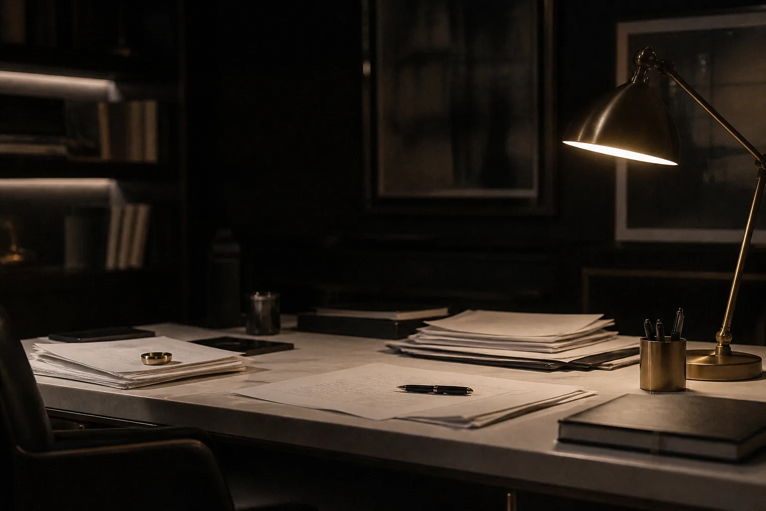 Editorial writing desk at night